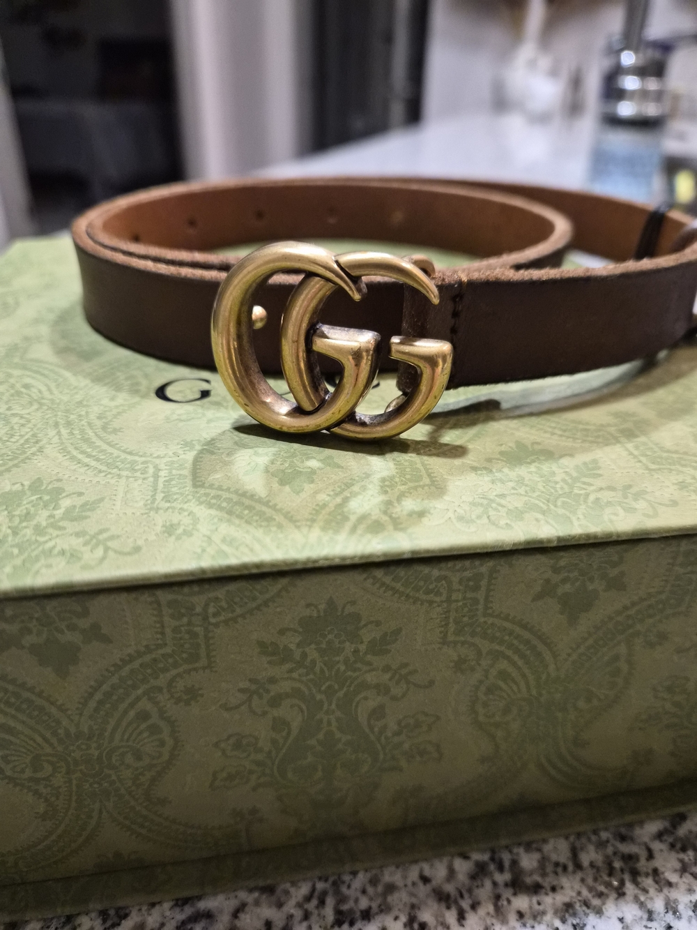 Gucci Brown Leather Belt with Gold Double G Buckle